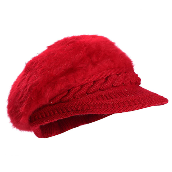 Dame Piger Spids Strikket Hue med Skygge Vinter Termisk Bagerhue Red