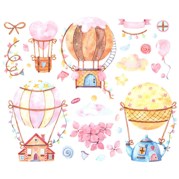 2st avtagbara väggklistermärken tecknad godisfärg varmluftsballong söta klistermärken för dagis barnrum baby,Väggdekaler |Perfekt för ett barn