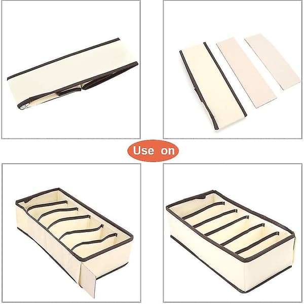 4 stk. stofopbevaringskasser til undertøj, sammenfoldelig undertøjsorganisator Beige
