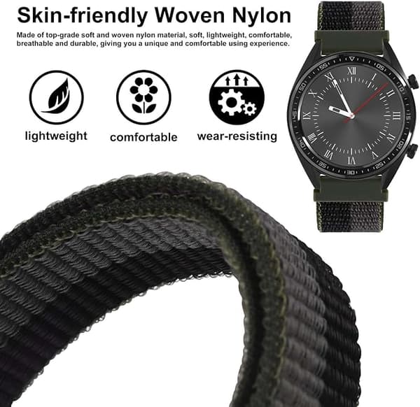 Sort/Grå 20mm Justerbare Nylon Urremme, Quick Release, Udskiftningsrem til Mænd og Kvinder, Rembredde