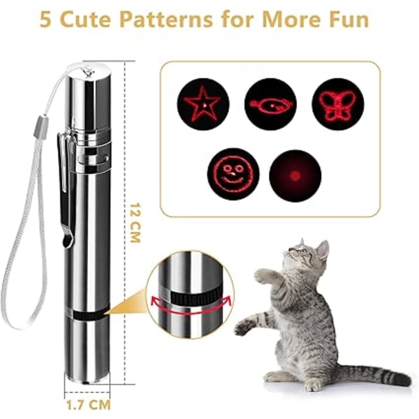 Katt leksaker LED ljuspekare, interaktiva jakt katt hund leksaker, katt interaktiva leksaker trollspö 7 i 1 funktion katt chaser leksaker, USB uppladdningsbar, bonus två små