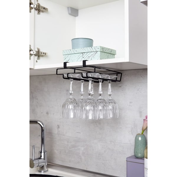 Svart set med 2 glashyllor för hylla - Köksmodul för 6 koppar, Metall, 22 x 7,5 x 26 cm