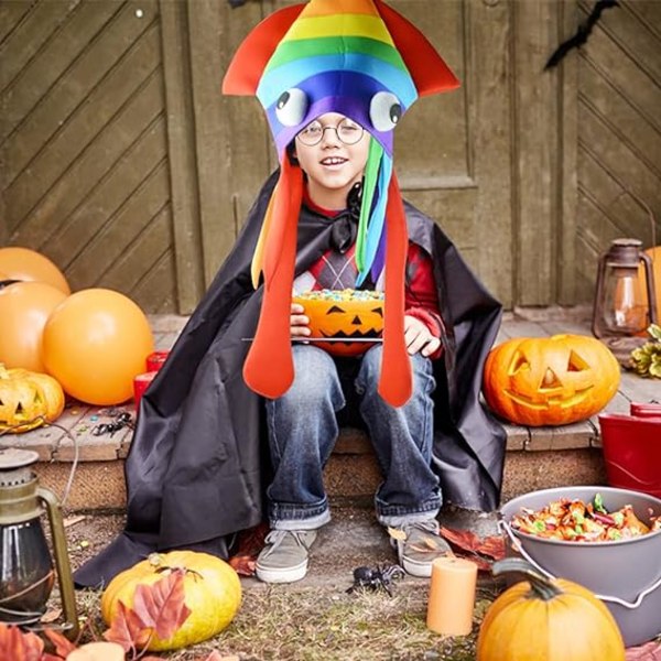 En (färgad bläckfiskhatt) Halloween Rolig Party Huvudbonad Bläckfiskhatt Bläckfiskhatt Flerfärgad Maskerad Bläckfisk Havsdjur Halloween Kostym Hatt Djur Ha