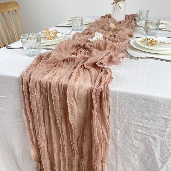 Bordløper, Chiffon Bordløper, 400 CM Bordløper til Jul, Bursdag, Bryllup, Valentinsdag, Påske, Dekorativ Peis Brun
