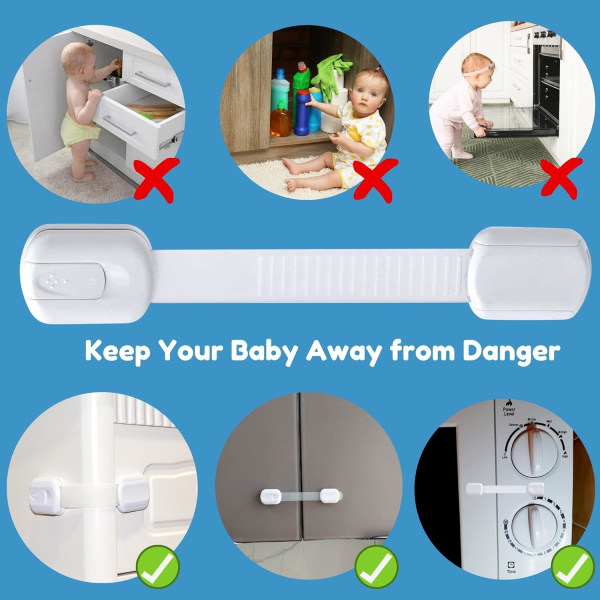 8-pack baby dina skåp utan klämda fingrar, justerbara barnsäkerhetslås, enkel installation, inga verktyg behövs