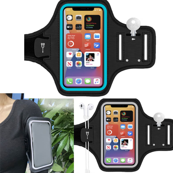 Ett stycke (blå) Löpararmband Dragkedja Ficka Mobiltelefon Armbandshållare Svettsäker Sports Gym Armband Case iPhone 14/14 Pro Max/13/13 Pro/12 Pro