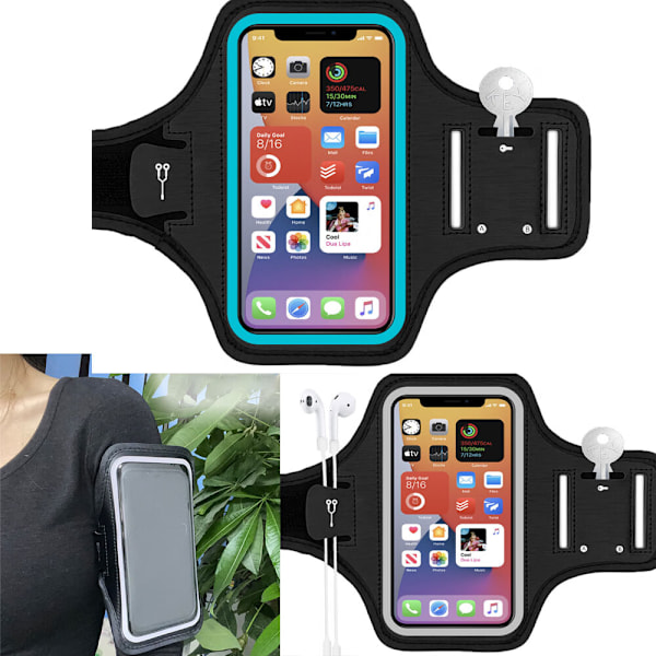 One piece (blå) Løbearmbånd med lynlåslomme Mobiltelefon Armbånd Holder Svedtæt Sports Gym Armbånd Etui Passer til iPhone 14/14 Pro Max/13/13 Pro/12 Pro