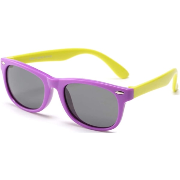 Polariserade solglasögon för barn (lila båge med gula ben), flexibel båge, lämplig för tjejer och pojkar i åldern 3-10 år