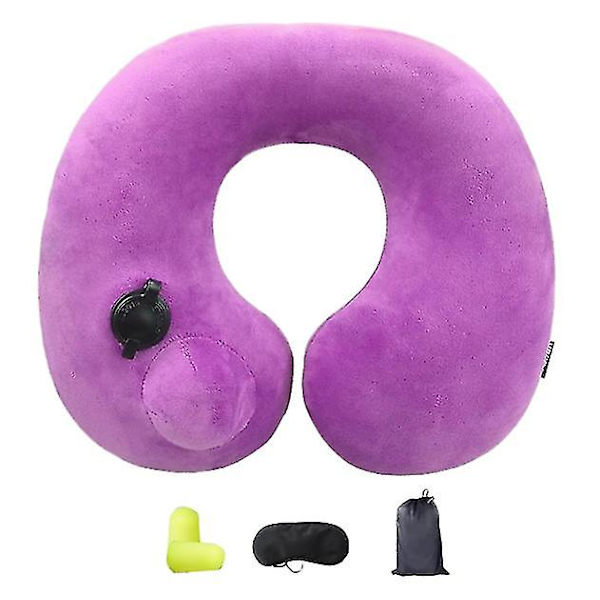 U-formad kudde Resekudde Kudde Bil Tryckbar Uppblåsbar Nackkudde Vård Skydd Sov Kudde purple