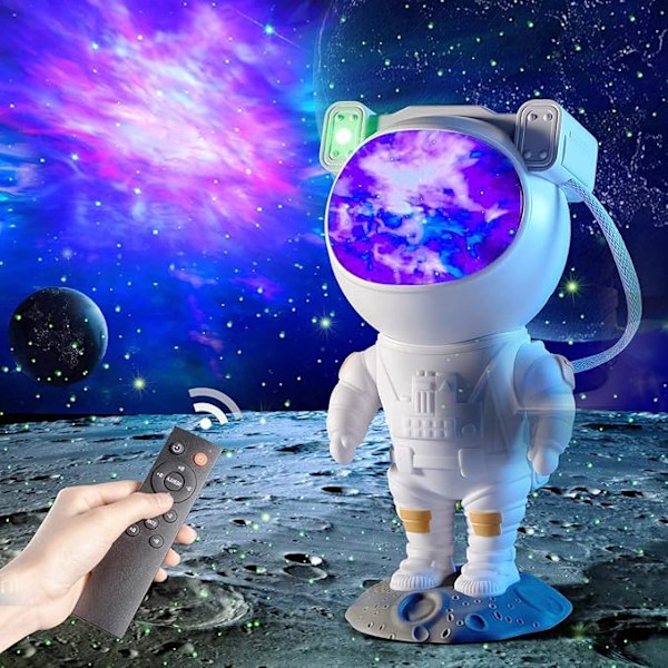 Stjernenatlys til Astronaut Galaxy Projektor (Hvid), Astronaut Stjerneprojektor med Nebula, Timer og Fjernbetjening, Stjernenatlys til Soveværelse