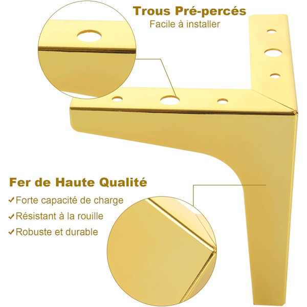 Set med 8 gyllene sofaben 10 cm, gyllene möbelben Belastning upp till 600 kg, gyllene metall sofaben med 40 skruvar, gyllene möbelben 10 cm för soffa, TV-skåp, Cu