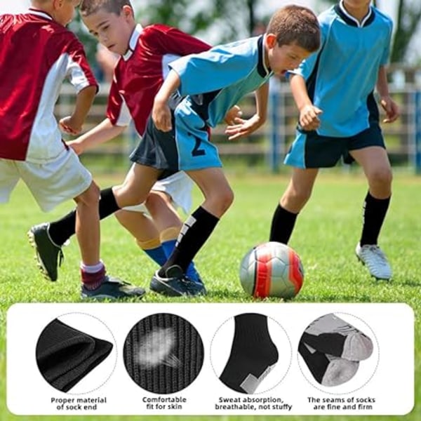 Fotbollsstrumpor för barn, 2 par knähöga strumpor för ungdomar Pojkar Flickor för skostorlek 3-6,5 / åldrarna 6-12