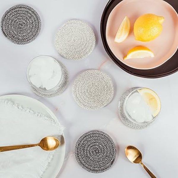 Harmaat imukykyiset lasinaluset juomille, 6 kpl | Rustiikkiset lasinaluset puupöydälle | Maalaistalon lasinaluset sohvapöydälle | Söpöt lasinaluset työpöydälle | Boho
