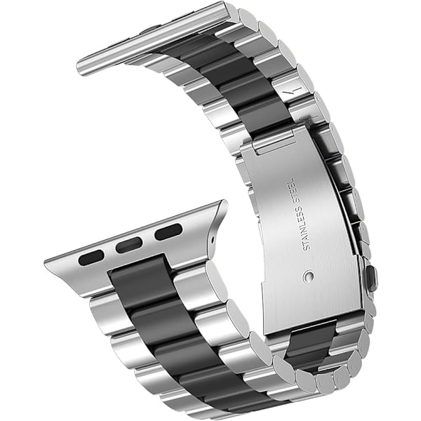 Tre-leddet rustfrit stålrem (sølv sort, eksklusive ure), 38mm/40mm/41mm rem kompatibel med Apple Watch Series Ultra 8/7/6/SE/5/4/3/2/1,
