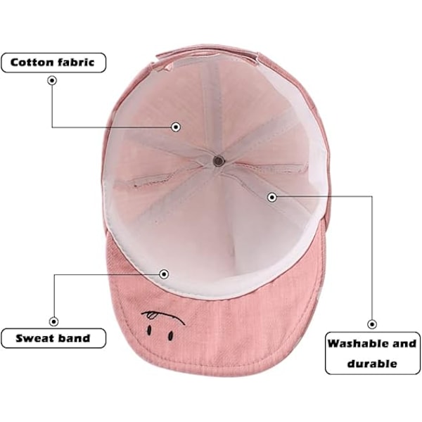Bomullssolhatt för bebis (rosa, hattens omkrets ca 46 - 48 cm) 12 till 24 månader Flickor Pojkar barn solhatt justerbar hatt vår sommar höst