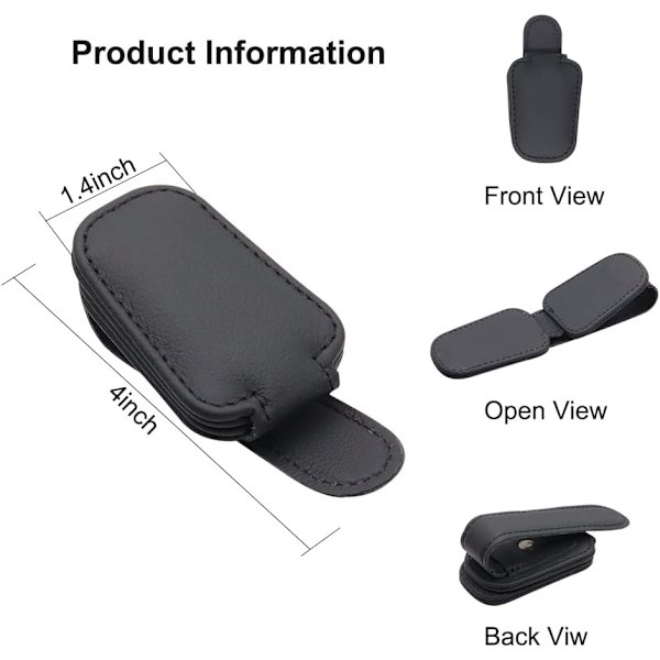 2 Pakke (Sort) Solbrilleholder til Bil Solskærm, Magnetisk Læder Brilleholder Clip til Bil, Solbrilleholder og Billetkort Clip til Bil Solskærm