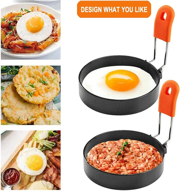 4 stk. eggformer i rustfritt stål med non-stick metallringer for stekte egg