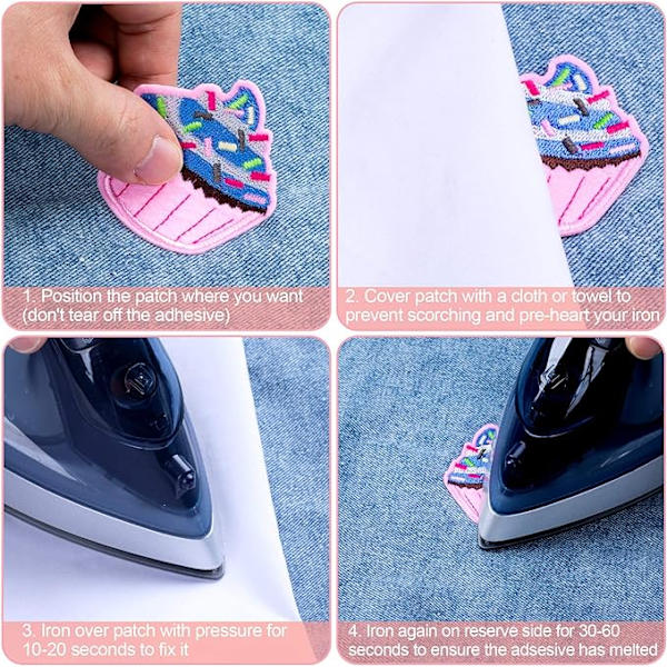 7 stykker cupcake broderi patches, børnetøjsjakke taske med farverige stryge patches, DIY søde broderi patches, sød syproces d