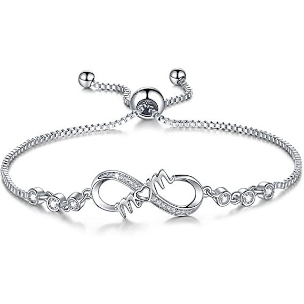 Sølv armbånd til kvinder, kvinde armbånd krystal slider armbånd, justerbart armbånd infinity armbånd, gaver til mor, gaver til kvinder, gaver til mor