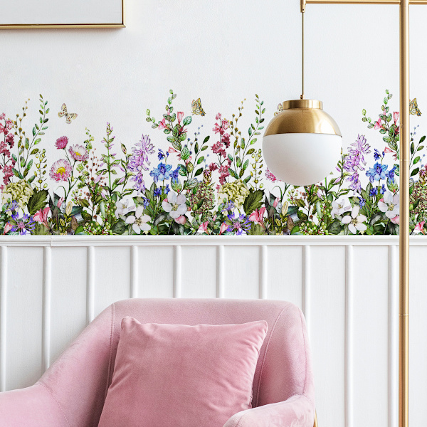 4 st Väggdekaler med Växt- och Blomstermotiv för Vardagsrum och Sovrum, Självhäftande Väggdekaler i Grossistled, Blomstrande Gren Väggdekaler Rosa Blomma Fåglar W