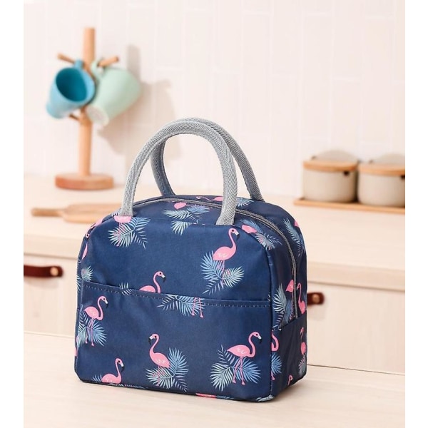 Lunch Bag Tote Bag Cooler Bag Vattentät Termisk Läckagesäker Lunch Organizer För Utomhus Picknick Arbete Navy Blue Flamingo