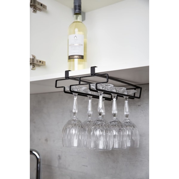 Svart set med 2 glashyllor för hylla - Köksmodul för 6 koppar, Metall, 22 x 7,5 x 26 cm