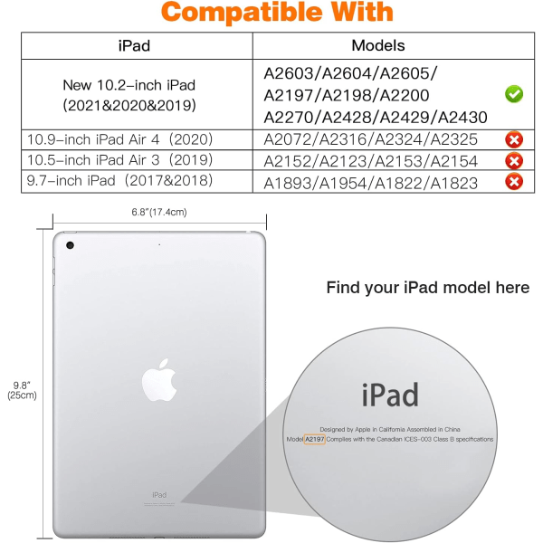 iPad 10.2- case för iPad 9th Generation 2021/ iPad 8th Generation 2020/ iPad 7th Generation 2019, mjukt frostat cover Slim Shell- case med stativ