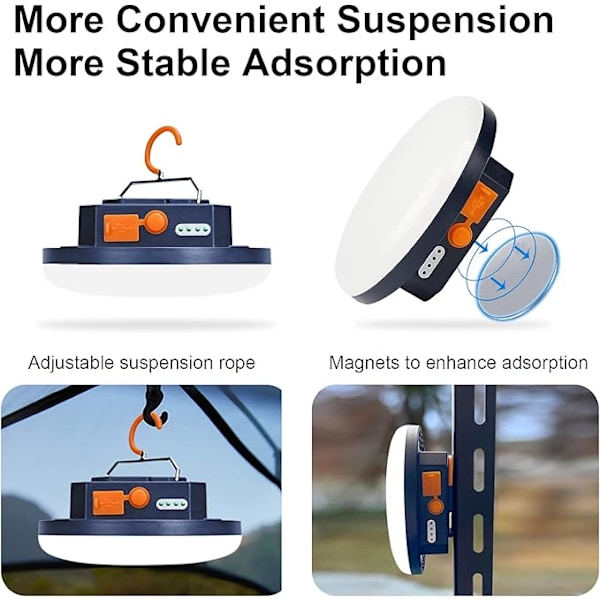 Kannettava retkeilyvalaisin (keltainen USB-lataus), 4800mAh varavirtalähde, ladattava telttavalaisin, vedenpitävä LED-valo retkeilyyn, työskentelyyn, metsästykseen, kalastukseen, vaellukseen