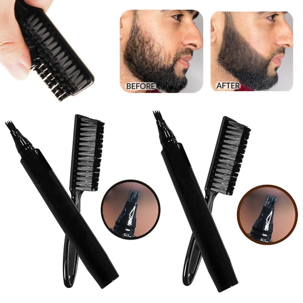 Fyrfasig skäggfyllningspenna, Barber Pen Brush Skäggreparationsform för män, förbättrar effektivt ansiktshår vattentätt A