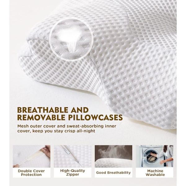 Cervicalkudde för att lindra nacksmärta, ihålig design luktfria memory foam-kuddar med kylande överdrag, justerbar ortopedisk sängkudde för sömn, Con