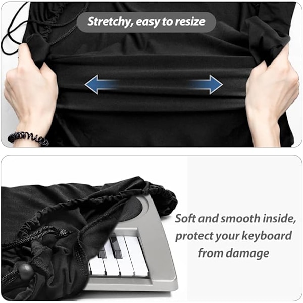 Klaver Keyboard Cover (Sort, Til 61 Tangenter), Strækbart Komposit Klæde Støvdække Med Justerbar Elastisk Snøre Og Låsespænde, Egnet Til Elektronisk