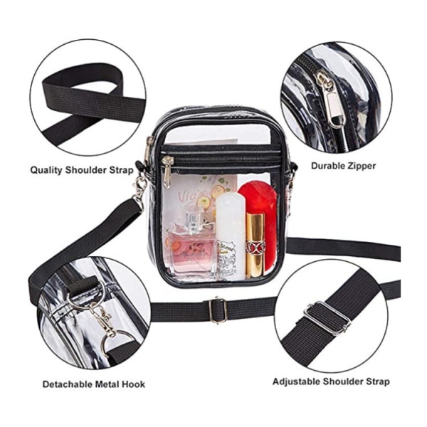Genomskinlig Crossbody Väska, Stadiongodkänd Genomskinlig Väska för Konserter och Sportevenemang