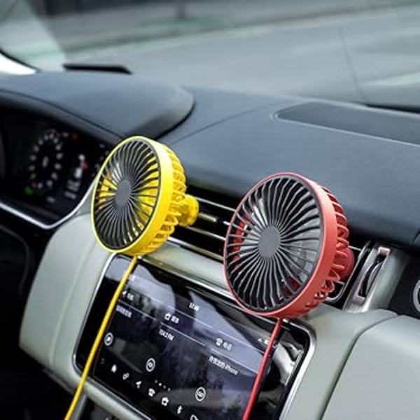 Mini USB-blæser, lille støjsvag 3-trins luftstrøm 360° roterende bil automatisk kraftig køleblæser til biler køretøjer SUV Sedan Gul