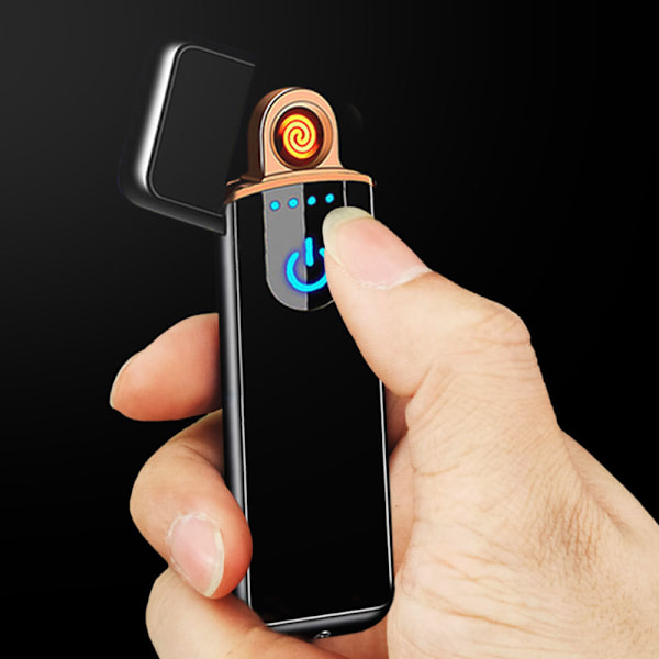 Genopladelig USB Elektronisk Lighter Vindtæt Berørings Fingerprint LED Sensor Skærm Dobbeltsidet Tænding Flammeløs Lighter til Lys