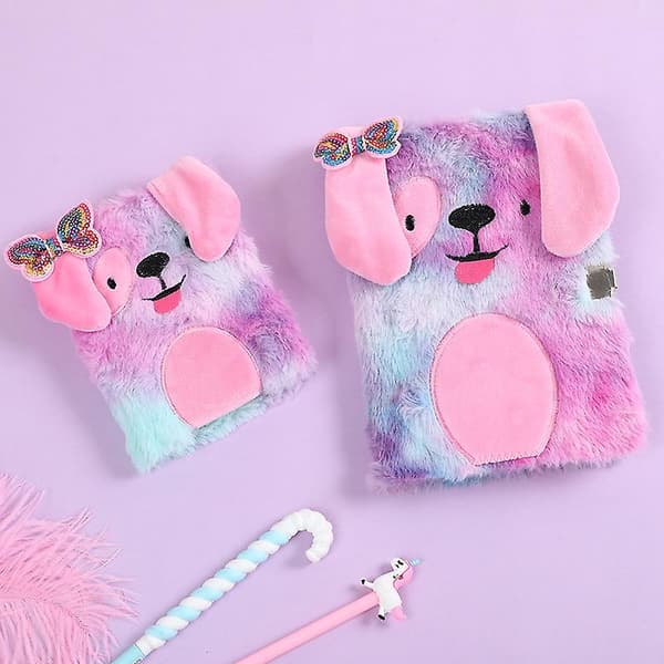 Fuzzy Plys Dagbog Med Lås Børn Hemmelig Skrive Tegneblok Journal Notesbog B