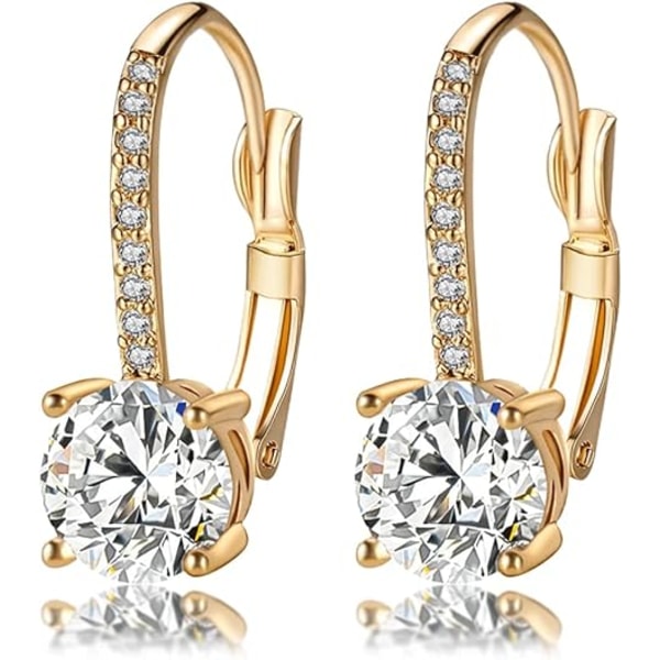 Damer 1 karat diamanthängande örhängen 18K guldpläterade Cubic Zirconia Hängande spak Bröllopsörhängen Modesmycken för tjejer och kvinnor