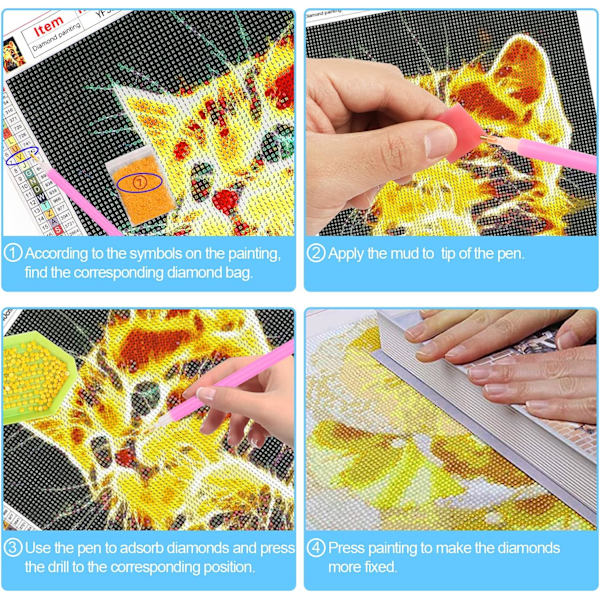 Diamantmålningssatser, 4-pack diamantmålning för barn och vuxna, diamantbroderi komplett kit djur, 5d diamantmålning strass katt varg Ti