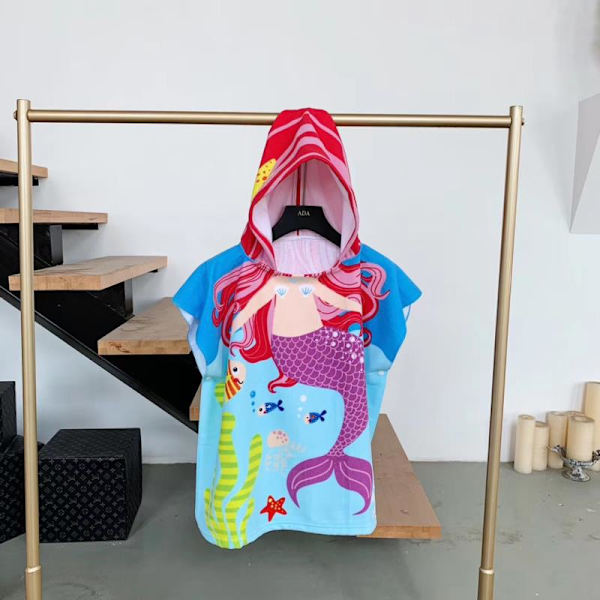 En lila sjöjungfru (60*120cm) barnbadhandduk poncho strandkappa med huva, Babyhanddukar med huva Bärbar handduk med huva för pojkar flickor Absorberande handduk med huva för