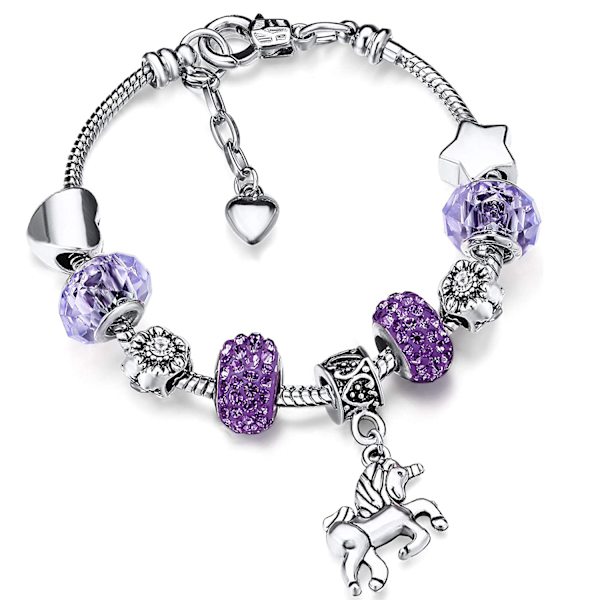 Piger Fortryllet Enhjørning Funklende Krystal (16cm, Lilla), Belagt Justerbart Charme Armbånd, Piger Fødselsdagsgave Piger Fødselsdagssmykker Piger Børnesmykker
