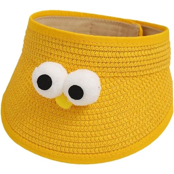 Storögd stråhatt för barn (gul, justerbar 44-50 cm), baby flicka pojke barns solskydd, solskydd, söt tecknad mjuk hatt, strandhatt
