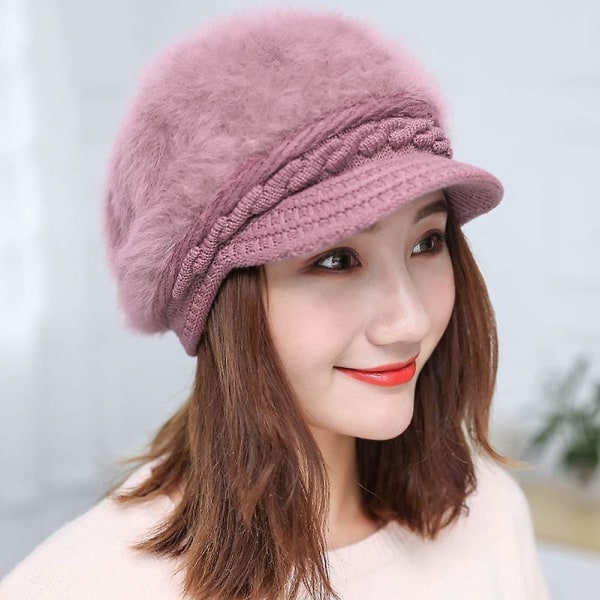 Dame Jenter Spiss Lue Hatt Visir Beret Vinter Termisk Baker Purple