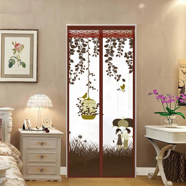 Ett set (pressat paraply fågelbur kaffe, ca 90*210cm) Magnetisk dörrskärm Dörrnät Mesh Anti Mygga Hands Free Passar dörrar upp till automatiskt