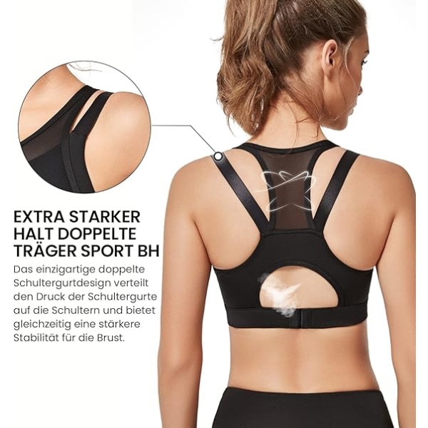 Sport-bh för kvinnor, dubbla remmar, mesh, M, dragkedja, stöd underkläder, plus size, fitness jogging