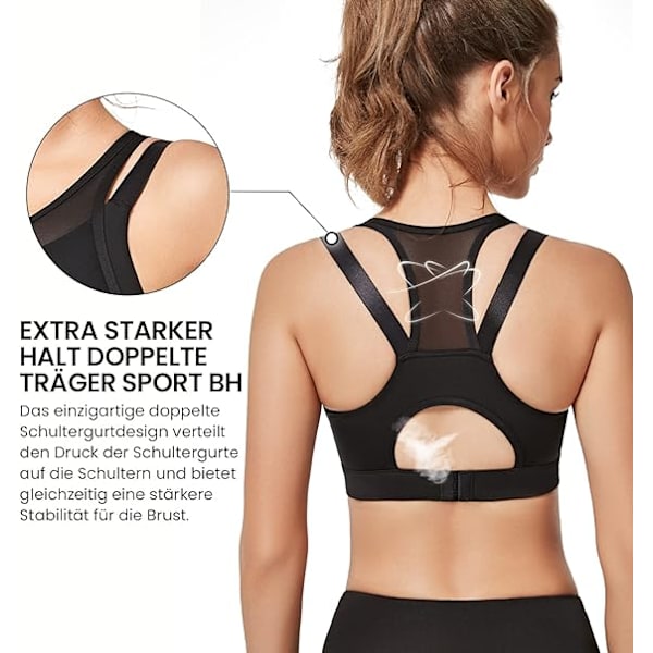 Sport-bh för kvinnor med dubbla remmar, mesh, XL, dragkedja, plus size-stöd, jogging, fitness