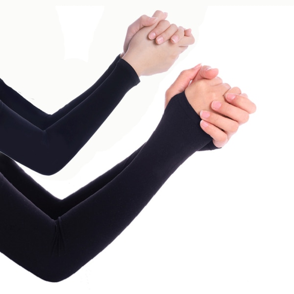 Två par (svarta, fingerlösa + fingerlösa) UV-skydd kylarmsärmar för kvinnor män, solskyddande fuktavledande handskar för att cover armar för C