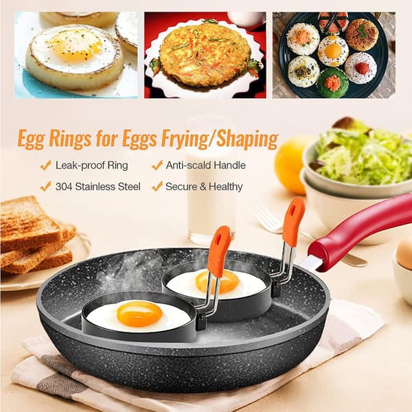 4 stk. eggformer i rustfritt stål med non-stick metallringer for stekte egg