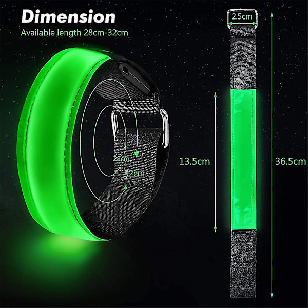 2-pack löparlampor för löpare - Uppladdningsbart LED-armband med reflex Green