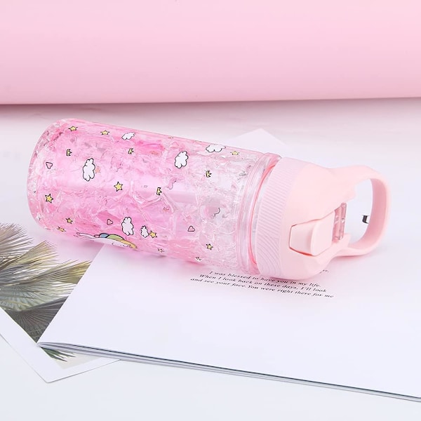 Rosa Enhjørning Vannflasker for Jenter, Kopp med Sugerør og Sikkerhetslås, Rosa Utvendig Innvendig Vannflaske, 500ml/13.5oz for Skolebarn Jente Enhjørning Lov