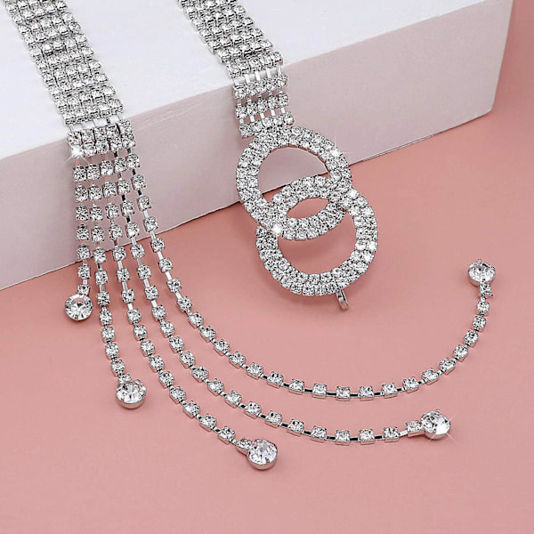 Krystallbelter for kvinner Rhinestone midjebelte for kjole Glitrende O-ring kjede gave Sliver