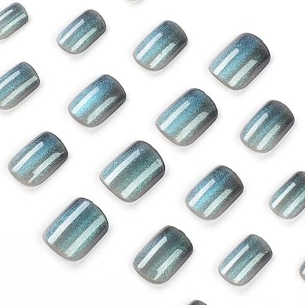 Cat Eye Mode Franska Lösnaglar Korta Fyrkantiga Falska Naglar Gradient Fransk Tipp Akryl Naglar Söta Heltäckande Lösnaglar med Design Press on Naglar